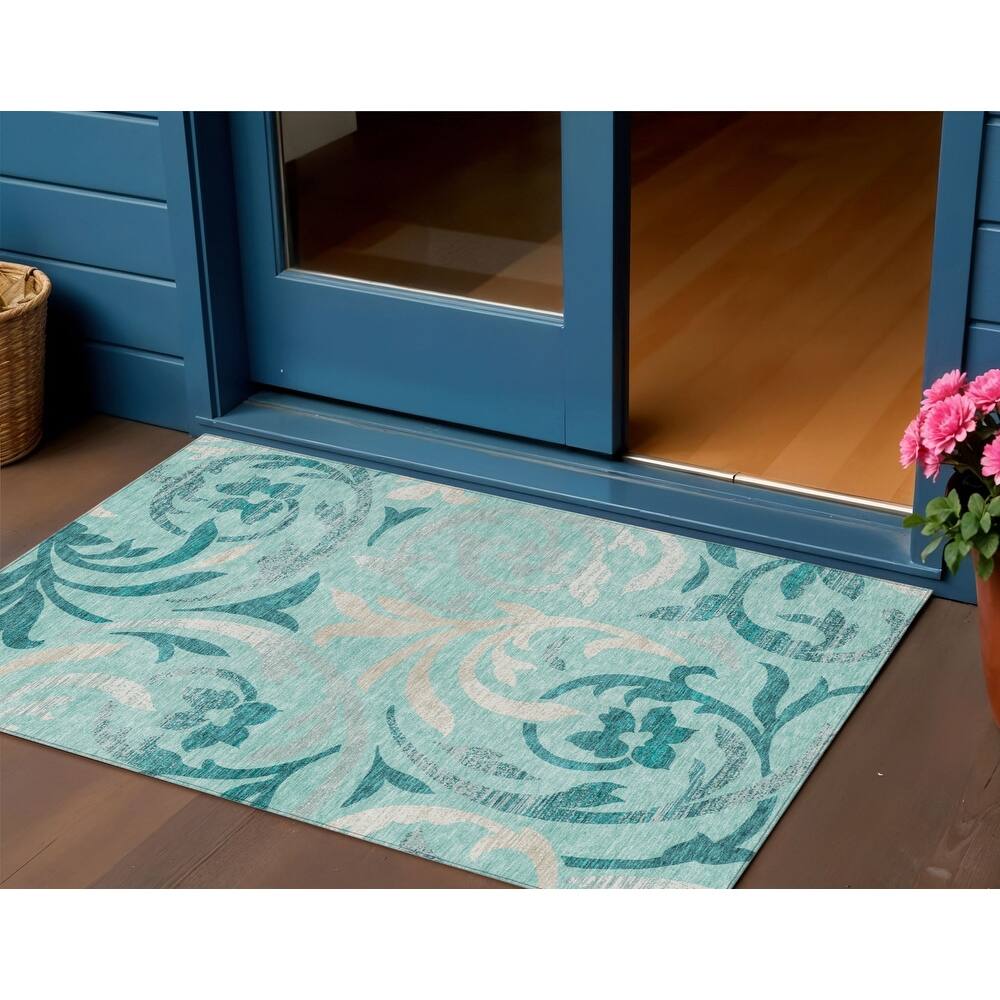 HomeRoots Floral Transitional Rectangle Outdoor Rug