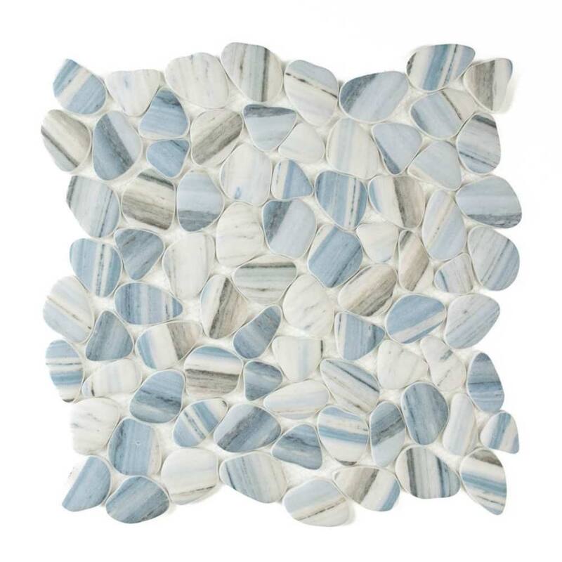The Tile Life Huron Rock 12x12 Azul Glass Pebble Mosaic Floor & Wall Tile