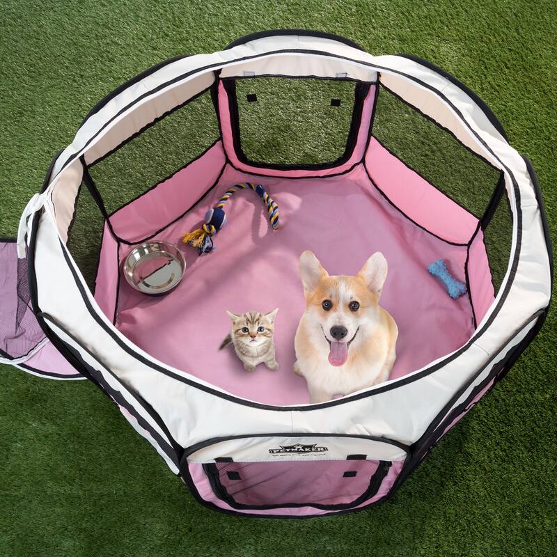 Petmaker Portable Pet Playpen - Pop-Up Dog Kennel with Carry Bag - X-Large - Pink