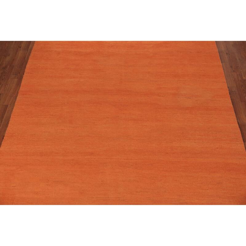 Orange Gabbeh Modern Area Rug Hand-Knotted Tribal Wool Carpet - 6'3" x 9'8"