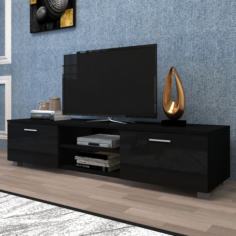 Modern Style 62.99" TV Stand with Open Shelves and 2 Storage Cabinet for TVs Up to 70"
