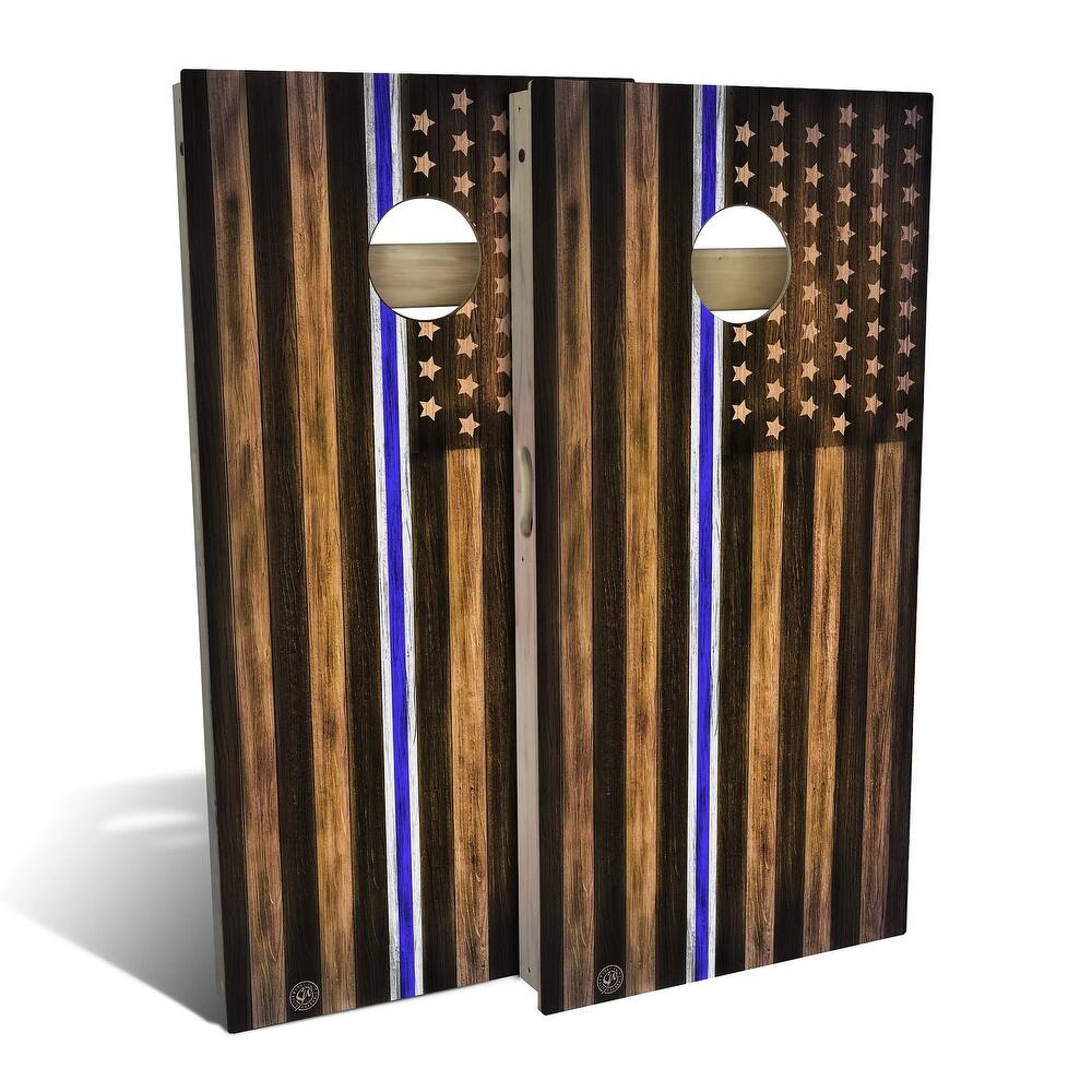 Charred EMS White and Blue Outdoor Cornhole Board Set