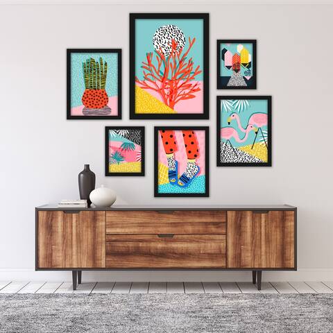 Funky Modern Tropical 6 Piece Framed Print Gallery Wall Art Set