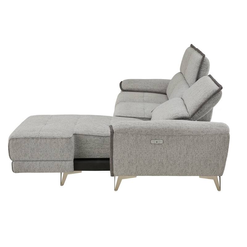 Matera Gray Yarn Dyed Fabric Power Recliner Sectional Sofa with Chaise and USB Charger by iNSPIRE Q Modern