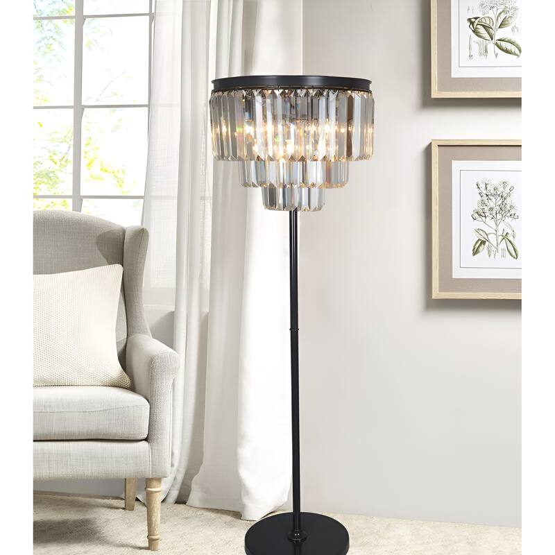 Crystal Luxury Floor Lamp with Chandelier Look, Three Tiers Clear Glass