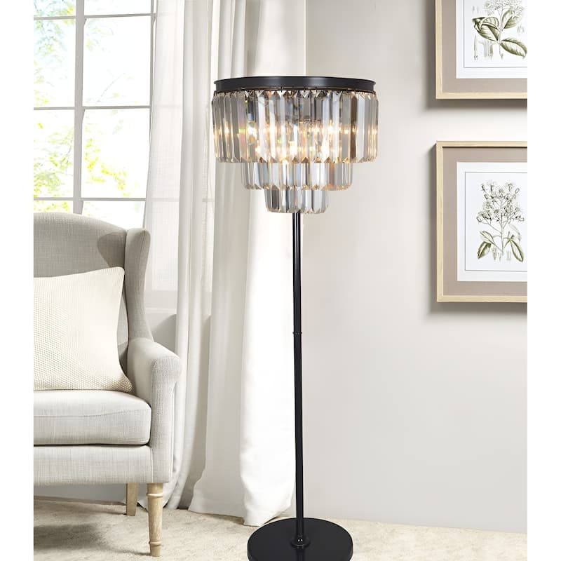 Odeon Clear Crystal Fringe Luxury Floor Lamp Tiers Clear Glass - Black