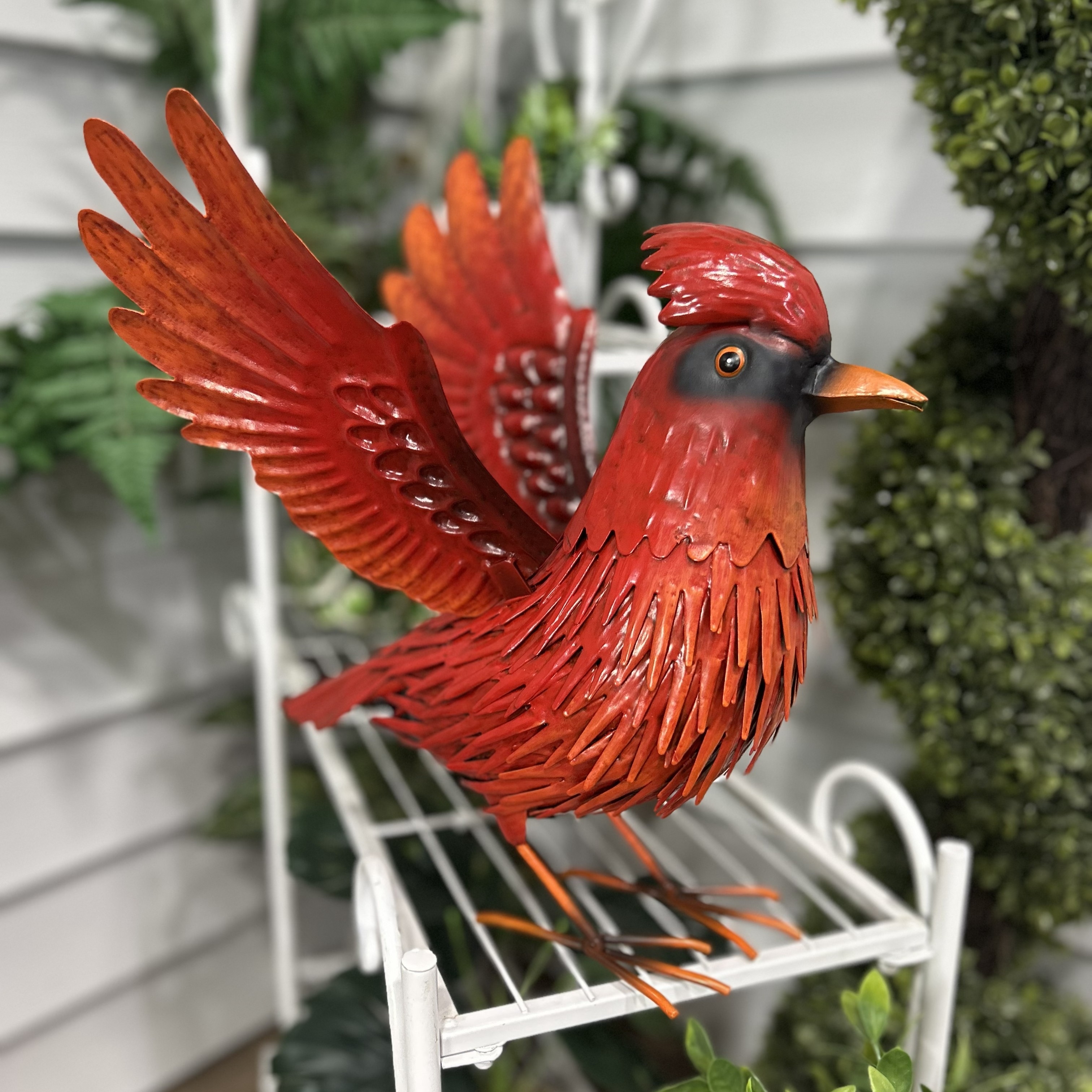 Hi-Line Metal Flying Cardinal Statue