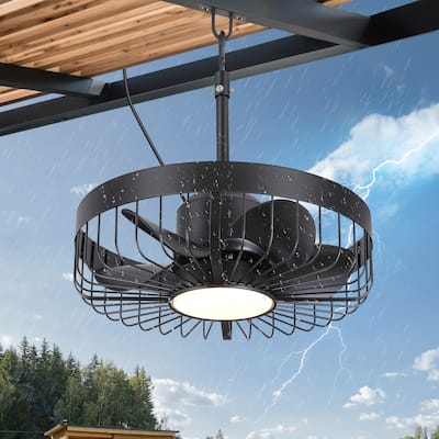 19" Waterproof Plug-in Outdoor Ceiling Fan with Light and Remote(5-Blade)