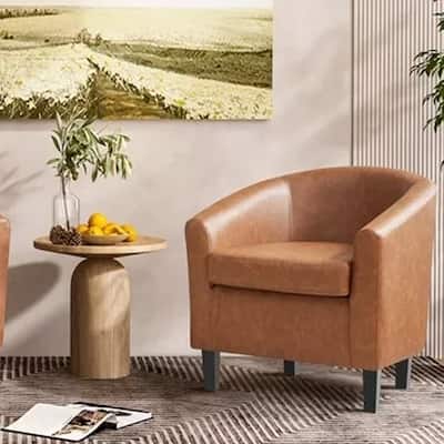PU Leather Accent Chair, Barrel Chair Brown - 25.5" x 28"