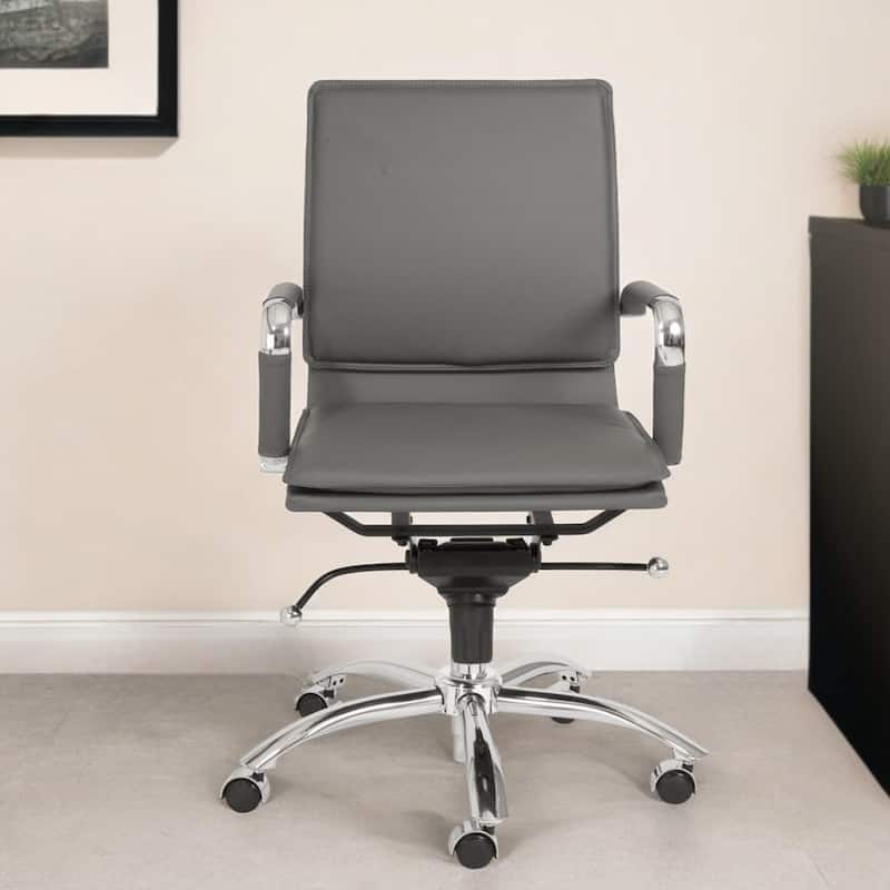 Silver and Gray Adjustable Swivel Faux Leather Rolling Conference Office Chair - Gray