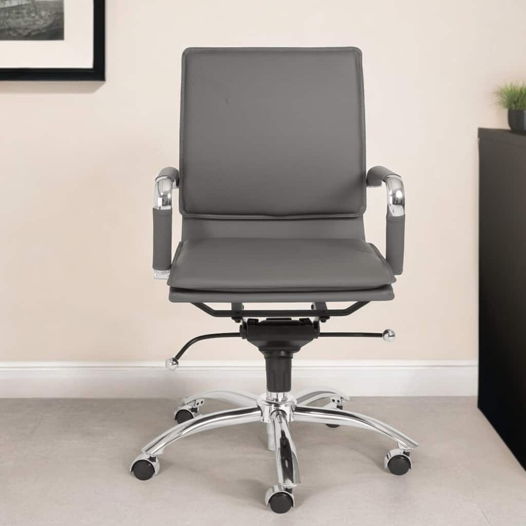 Silver and Gray Adjustable Swivel Faux Leather Rolling Conference Office Chair