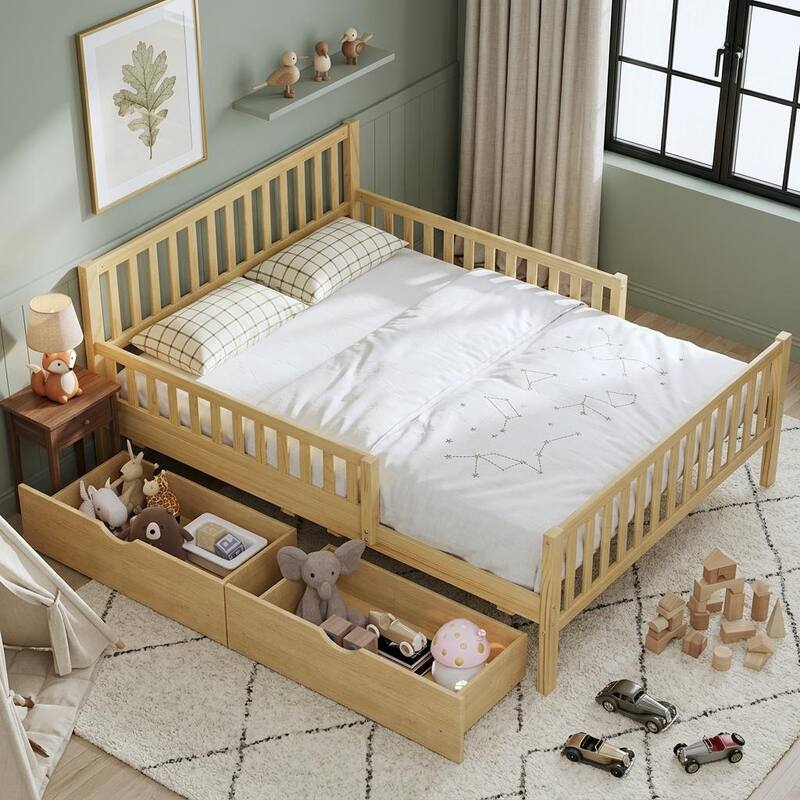 Classic Wooden Platform Bed with Dual Guardrails by Harper&Bright Designs