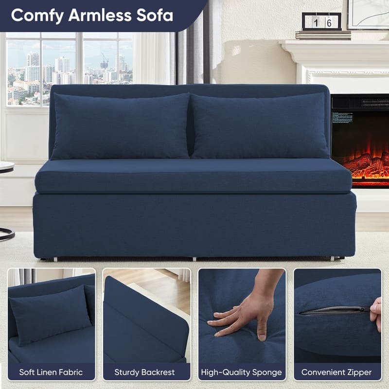 Mixoy Full/Queen Size Sofa Bed,2 in 1 Convertible Linen 1-Seater/Loveseat Sleeper Sofa Couch with Cushions