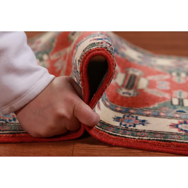 Geometric Kazak Accent Rug Oriental Hand-Knotted Wool Carpet - 2'0"x 3'0"