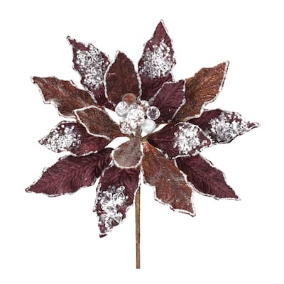 Glittered Poinsettia Flower Stem (Set of 2) - 10.25 x 10.25 x 27