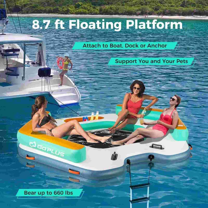 8.7FT x 8.7FT Inflatable Floating Dock Platform w/Detachable Ladder
