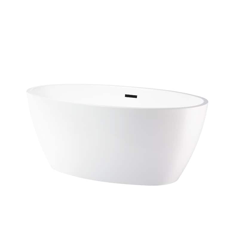 Vanity Art 55" Freestanding Acrylic Soaking Bathtub with Slotted Overflow & Pop-up Drain