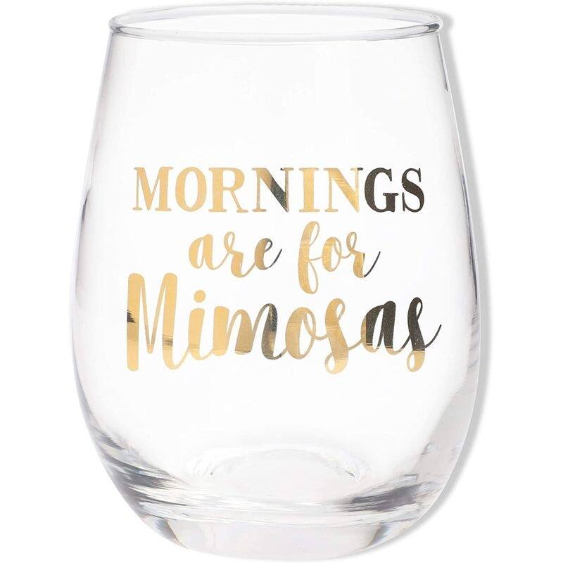 2 Pack Mornings Are for Mimosas Stemless Wine Glass for Red or White