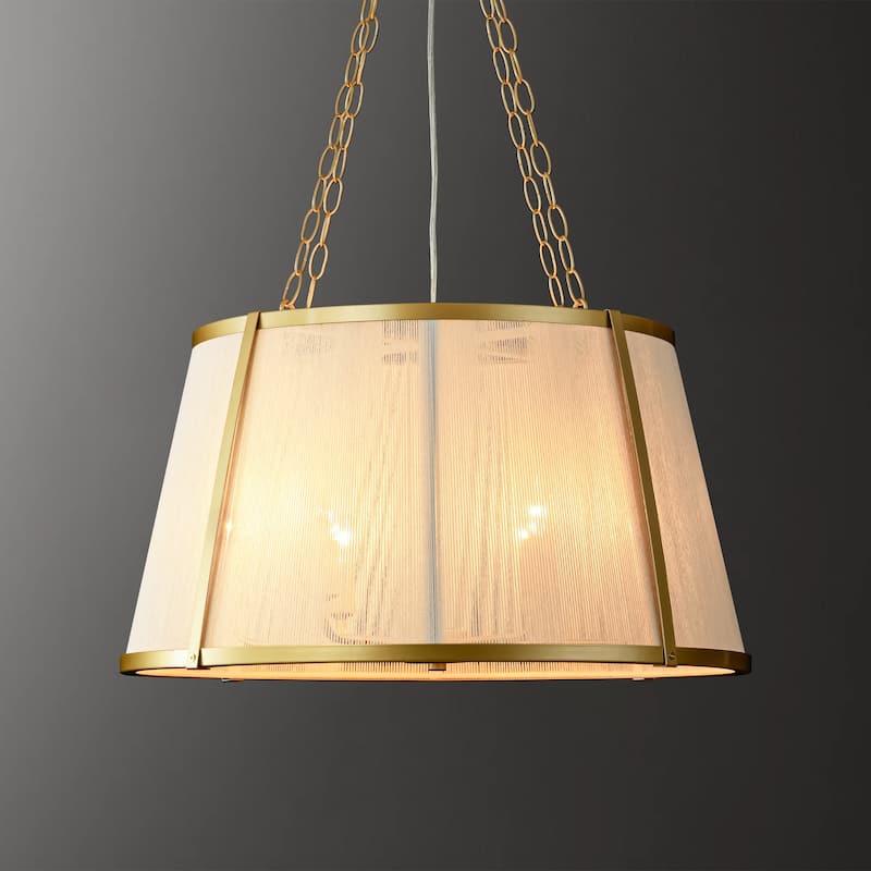 6-Light Modern Boho Drum Hand Woven Ivory Rope Gold Chandelier for Living Room - 23.6 in. W x 13.3 in. H