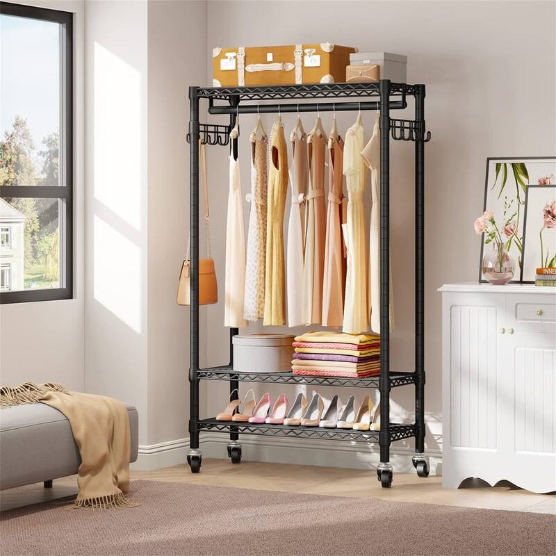R1 Rolling Garment Rack Heavy Duty Clothes Rack - 15.7"D x 35.4"W x 72.4"H - 15.7"D x 35.4"W x 72.4"H - Black