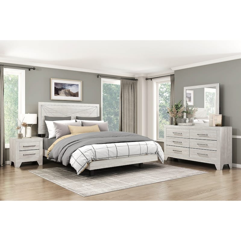 Modern Bedroom Furniture Set Gray Oak Finish Bed Dresser Mirror Nightstand