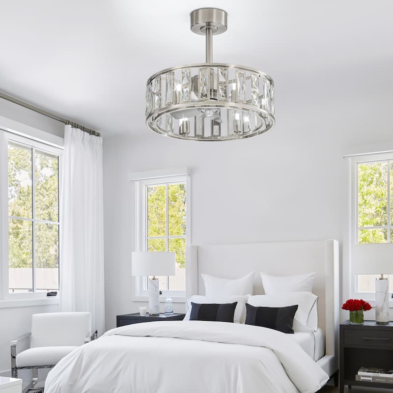 20" Caged Ceiling Fan with Crystal Light Remote Control, Bladeless Chandelier - 20 Inch