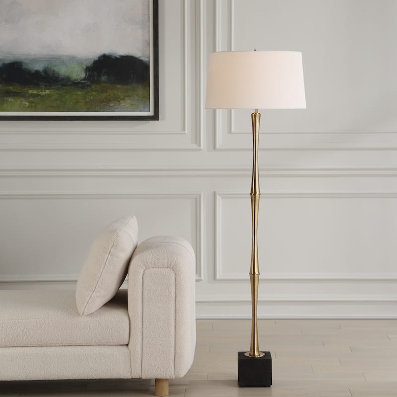 Floor Lamp with Tapered Shade - 66" - Antique Brass Finish