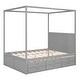preview thumbnail 15 of 13, Queen Canopy Platform Kids Bed with Twin Trundle, 3-Storage Drawers, Solid Pine Frame, Canopy Roof for Curtains or Lights, Grey