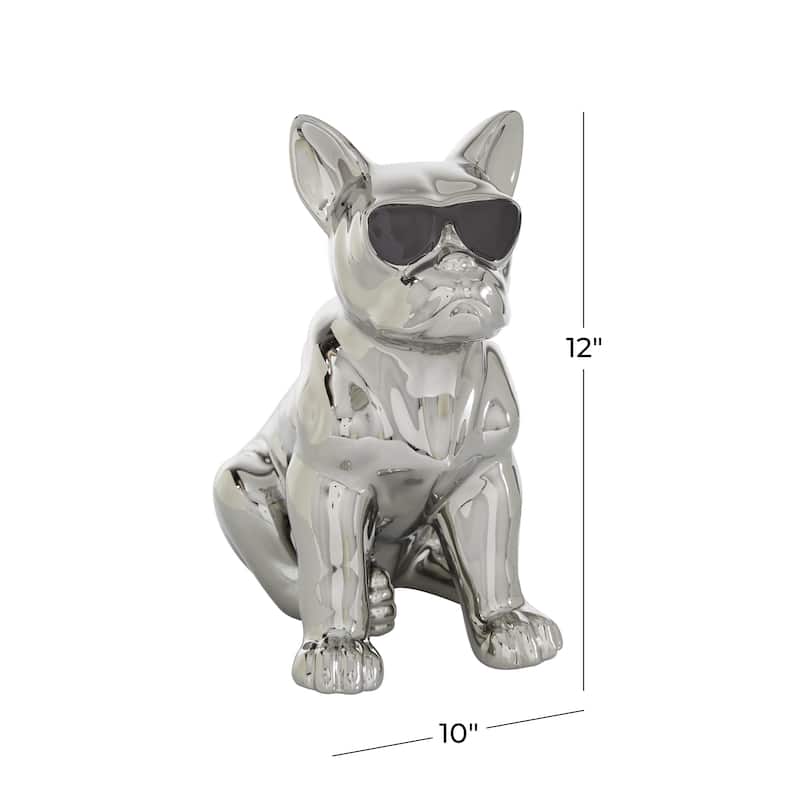 Ceramic Bulldog Decorative Sculpture with Sunglasses - Silver, Gold - CosmoLiving by Cosmopolitan