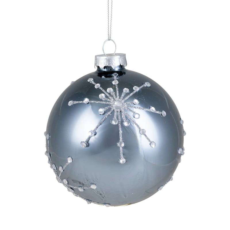 Shiny Silver Mirrored Glitter Snowflakes Christmas Ball Ornament 4"
