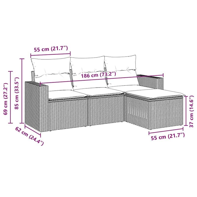 vidaXL Garden Sofa Set Brown, Cream White - 21.7 x 21.7 x 14.6