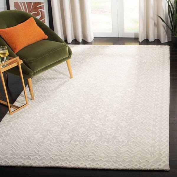 Shop Safavieh Hand Tufted Blossom Floral Botanical Grey Ivory Wool Rug 6 X 6 Square Overstock 26289009