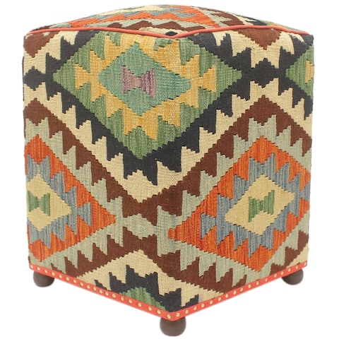 Boho Chic Amira Handmade Kilim Upholstered Ottoman