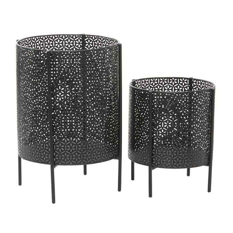 Metal Floral Cutout Planter with Removable Stand - Set of 2 Gold or Black - CosmoLiving by Cosmopolitan