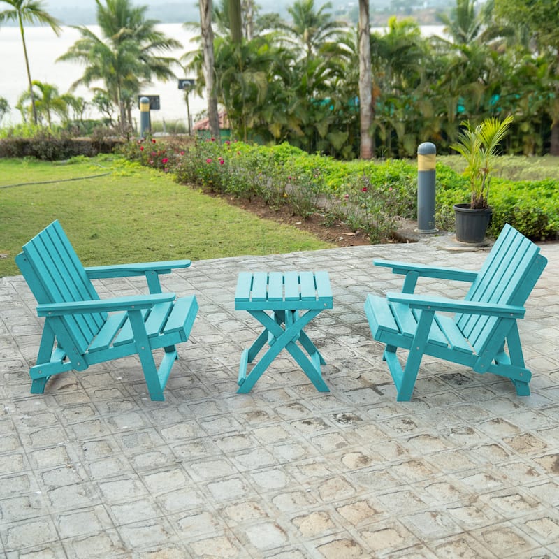 Amalfi Fully Assembled All-Weather Outdoor Folding Modern Adirondack Chair and Table Set - 3-piece