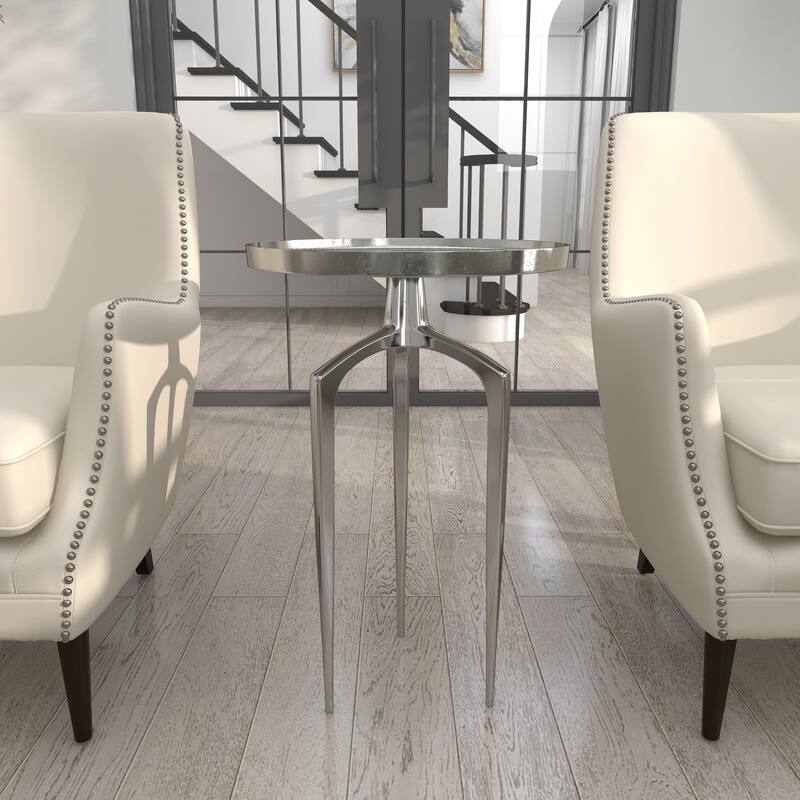 Aluminum Metal Tray Inspired Top Accent Table with 3 Tripod Legs - Gold, Silver or Black - Roche River Decor