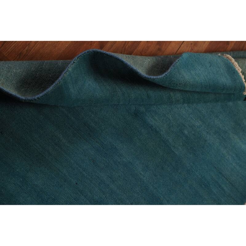 Teal Blue Gabbeh Modern Rug Hand-Knotted Foyer Wool Carpet - 3'4" x 4'10"