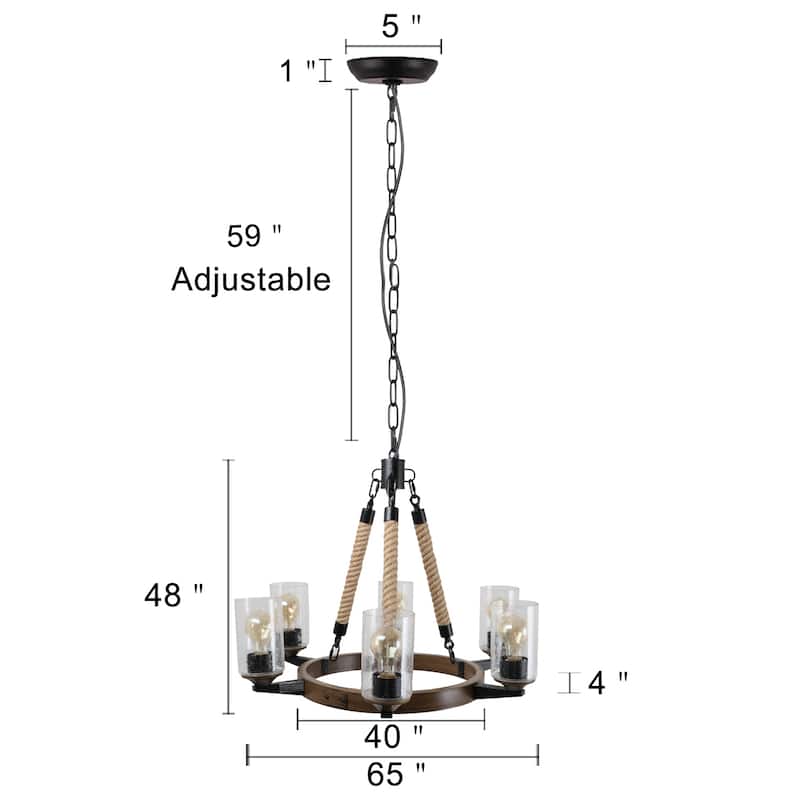Modern Farmhouse 6-Light Metal Chandelier Wagon Wheel Pendant Lights for Dining Room - 65" D x 48" H