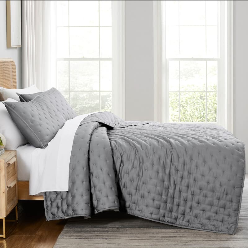Luxurious 100% Viscose from Bamboo Quilt and Sham Set - Steel Grey - Oversized King
