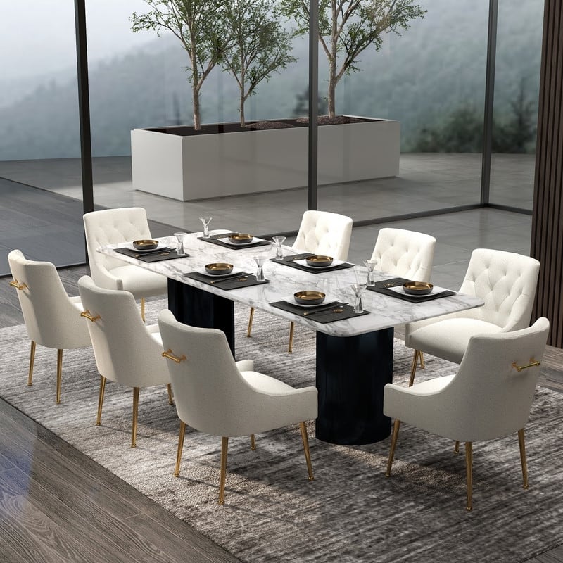 Modern Glam Velvet Dining Chair Set of 8 for Dining Room, Tufted Vanity Chair for Living Room (no table) - White