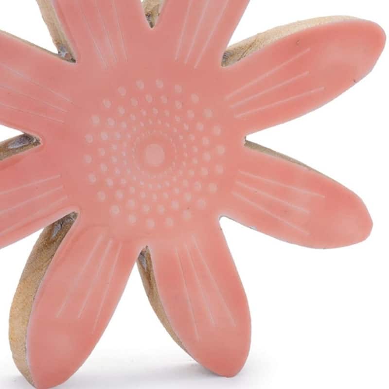 HomeRoots Set of Two Pink Wood Flowers Tabletop Sculptures - 7.50 in. x 7.50 in. x 1.00 in.