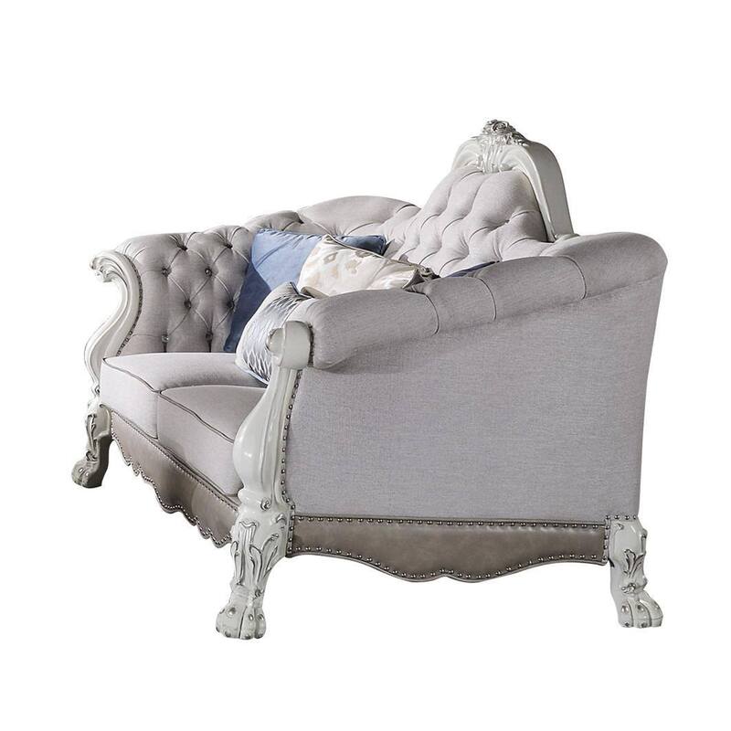 Ally Sofa, 7 Throw Pillows, Classical Bone White Faux Leather, 96 Inch