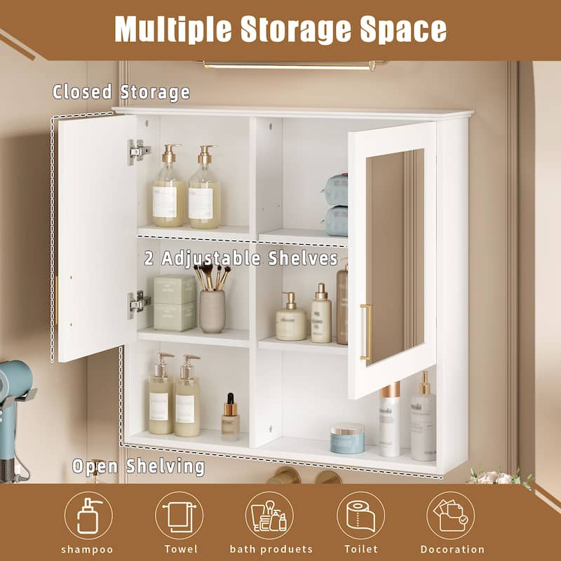 Rossetta Wall Mounted Elegant Sculpted Lines Pattern Bathroom High-Define Mirror Cabinet with Adjustable Shelves