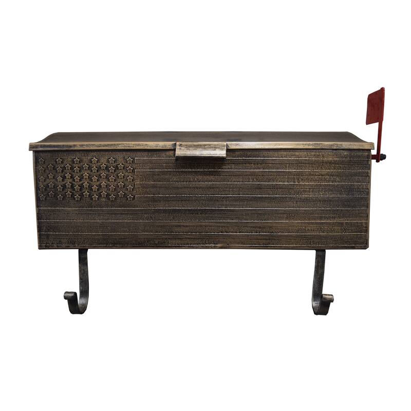Patriotic Metal Wall Mounted Mailbox with Outgoing Mail Flag and Newspaper Hangers - Gold