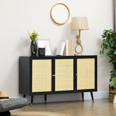 Kitchen Sideboard, Rattan Door Buffet Cabinet with Storage