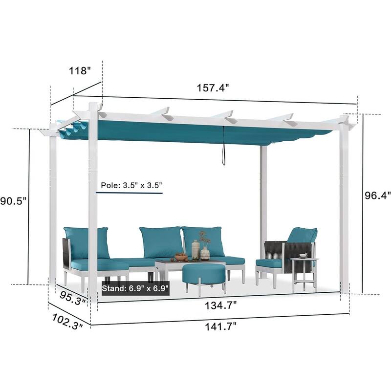 PURPLE LEAF Gazebo Outdoor Retractable White Heavy-Duty Aluminum Pergola with Extra Top Roof