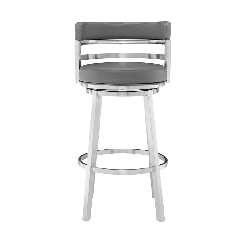 Titana Faux Leather Upholstered Swivel Bar/Counter Stool in Brushed Stainless Steel