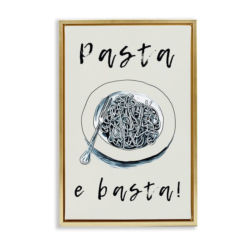 Stupell Pasta e Basta Meal Framed Floater Canvas Wall Art Design By Andreas Magnusson - 17 x 25 - Gold