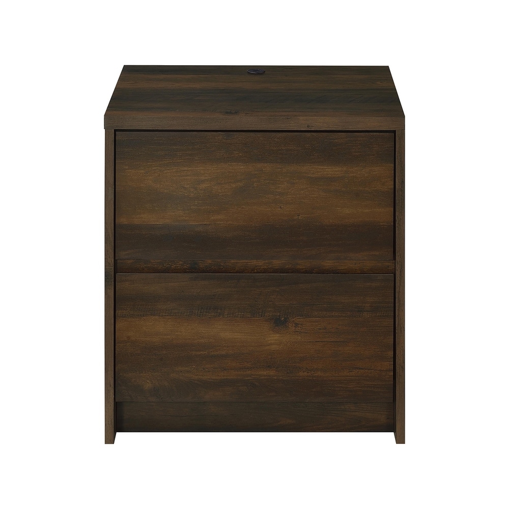 2 Drawers Wooden Nightstand with LED Lights and USB