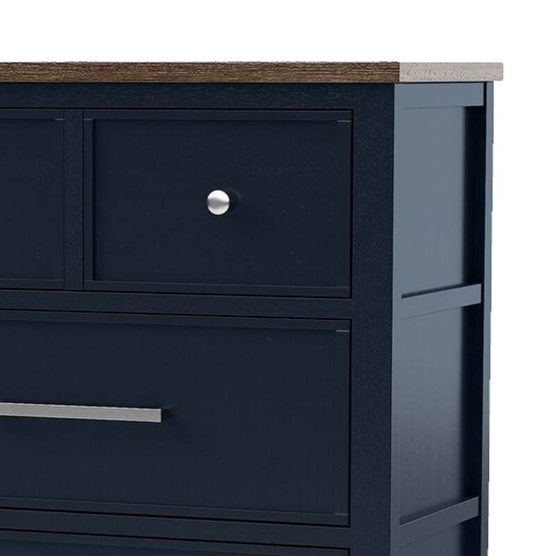 Tela Tall Dresser Chest, 5 Drawers, Metal Handles, Blue Solid Pinewood